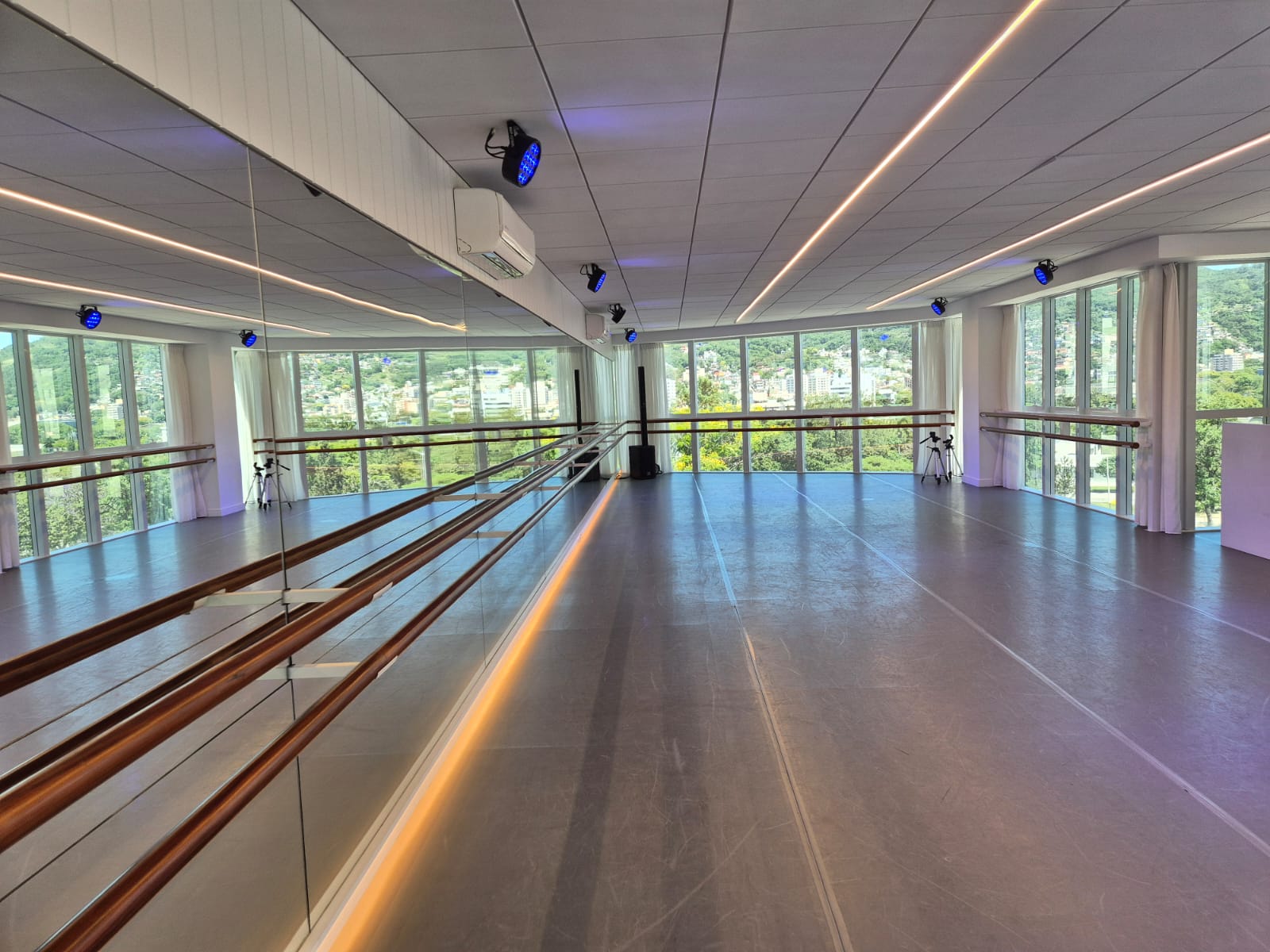 Dancer's shoes on professional linoleum floor